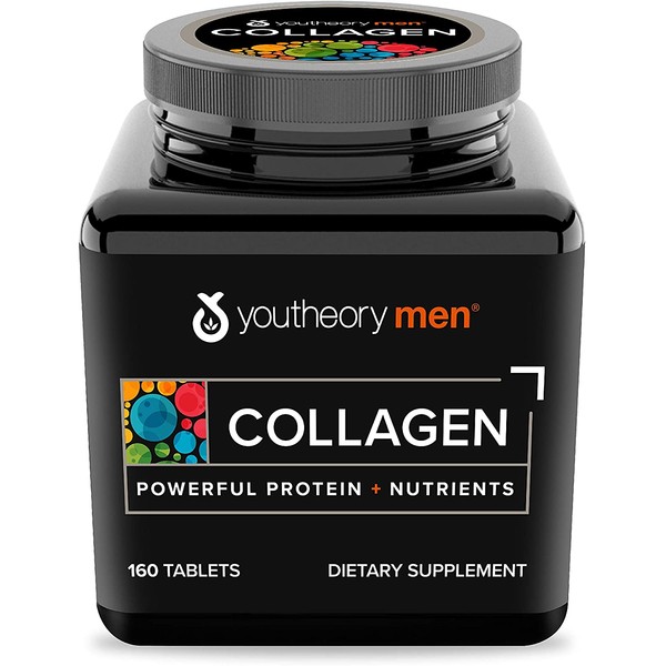 Youtheory Collagen for Men - with Biotin, Vitamin C and 18 Amino Acids, 160 Tablets (1 Bottle)