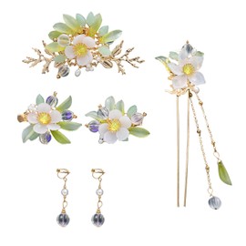 Lily Flower Tassel Chinese Hair Pins, Crystal Pearl Hanfu Hair Clips Classic Retro Floral Hair Stick Jewelry Headpiece For Girls