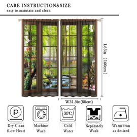 AuiMzoo Landscape Curtains, 3D Window Spring Forest Wildlife Nature Scenery, Bedroom Living Room Blackout Thermal Curtains 2 Panel Set, 63x63 Inch, Style-4