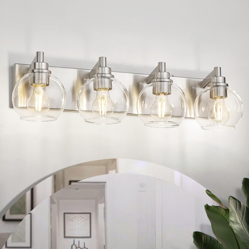 METWET Bathroom Light Fixtures, 4 Light Brushed Nickel Vanity Light,