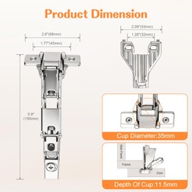 Probrico 2 Pack Soft Close Cabinet Hinges, 165° Full Overlay Concealed Hinges, Face Frame Lazy Susan Hinge Design for Corner Kitchen Cabinet, Cupboard Folded, Folden Door, Closets