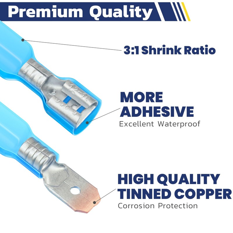 haisstronica 100pcs Blue Heat Shrink Female Spade Connectors,16-14 Gauge Insulated