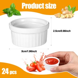 24 Pcs 1 oz Mini Ramekins Small White Ceramic Porcelain Souffle Dish Custard Sauce Dipping Dessert Cups Oven Safe Bowls for Charcuterie Pudding Creme Brulee Condiment Baking Bakeware