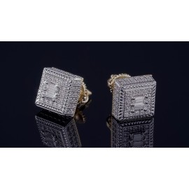 Harlembling MOISSANITE 14k Gold Plated 925 Silver Earrings Square Baguette Studs Passes Test