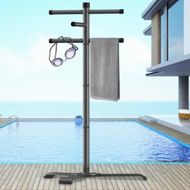 Qufiona Pool Towel Rack Outdoor, Heavy Duty Outdoor Towel Rack, 61 Inch Free Standing Rack for Pool & Hot Tub, Drying Towels, Swimsuits, Life Jackets and Goggles, Ideal Pool Accessories