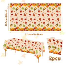 POPOYU 2Pcs Autumn Pumpkins Plastic Tablecloth,54x108in Autumn Tablecloth Maple Leaves Rectangle Waterproof Table Cover for Autumn Thanksgiving Holiday Family Dinner Thanksgiving Party Decorations