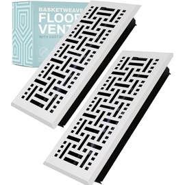 Home Intuition Basketweave Floor Vent Cover 4X12 Inch Floor Register with Mesh Cover Trap Heat and Air Walkable Metal Floor Vent for HVAC Duct, White