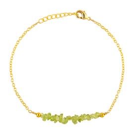 TGH Natural Peridot Chips Bar Bracelet, Healing Crystal, Gold Plated Raw Beads Bracelet, 7+1 inch Adjustable Chain, Gift For Her, Valentine Day Gift (Peridot)