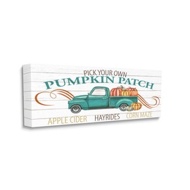 Stupell Industries Turquoise Truck Autumn Harvest Pumpkin Patch Sign, Designed by Kim Allen Canvas Wall Art, 17 x 40, Off-White