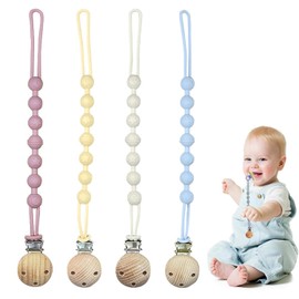 4 Porta Chupones para Bebe, Sujetador de Chupon para Bebe, Clip para Chupon de Bebe, Diseño Seguro y Colorido, Ideal para Uso Diario, Limón Amarillo, Rosa Pálido, Azul Cielo y Blanco Crema