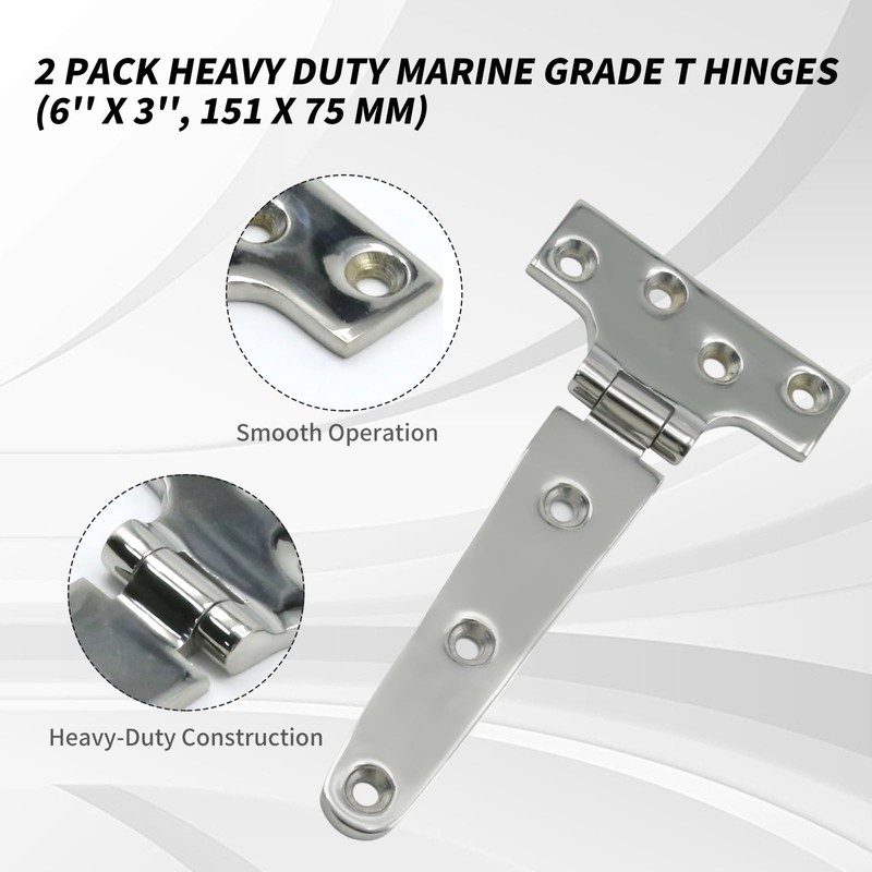 Zreneyfex 2 Pack Heavy Duty Marine Grade T Hinges (6''