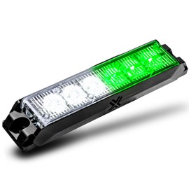 NanoFlare 5" 6W Green White LED Surface Mount Police Grill Strobe Warning Lights [SAE Class 1] [Sync-able Mode] 12V Rectangle Grille Flashing Emergency Light Head for Fire Figher Responder Vehicle Car