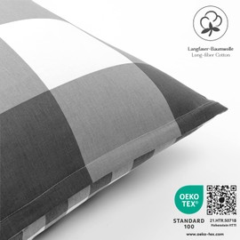 Alreya Renforcé Pillowcase, 100% Cotton, Super Soft Pillowcase with YKK Zip, Pillow Slip Only, 40 x 80 cm, Anthracite, Chequered