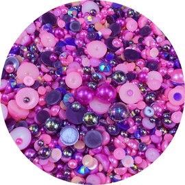 Mix Resin Rhinestones Half Round Pearls,30g Flatback Rhinestones Half Pearl Beads for Crafts Multi Size 3mm-10mm Half Pearl Rhinestone for Bottles,Nail Art,Shoes (Dark Purple Rose Red Series)