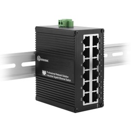 ATROODAC 12 Port Gigabit Ethernet Switch, Unmanaged Industrial Network Switch, Dual Power Input (USB-C 5V/DC 9-56V), 10/100/1000 Mbps, Plug & Play, DIN-Rail & Wall Mount, for Home, Office & Automation