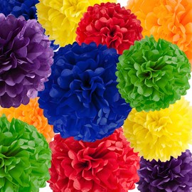 Rainbow Tissue Paper Pom Poms 12Pcs- Hanging Paper Flowers for Wedding Birthday Graduations Christmas and Special Occasions(10 & 12 inch) ﻿