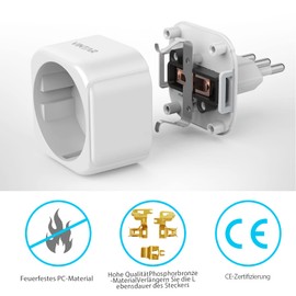 VINTAR 2 PC Adapter Italy Socket, Europe/Germany to Italy Travel Adapter for Italy, Syria, Uruguay, Chile, Maldives, L Shaped Travel Adapter, White