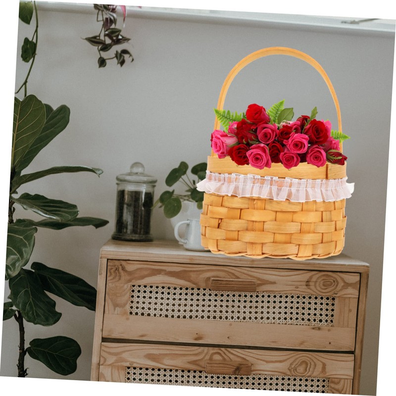 KOMBIUDA Woven Flower Arrangement Basket with Handle for Home Decor
