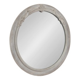 Kate and Laurel Irelyn Coastal Wall Mirror, 26 Inch Diameter, Gray, Farmhouse Inspired Dimensional Wall Decor Accent Piece with Round Frame and Ornate Crown Detailing