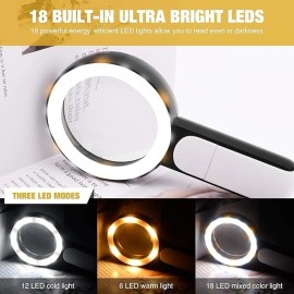 JMH Magnifying Glass with Light, 30X Handheld Large 18 LED