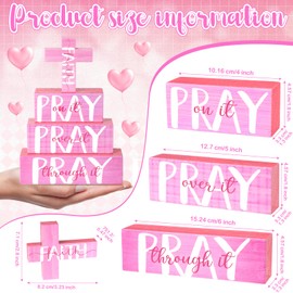 GlikCeil Pray Sign Cross Table Centerpiece Pink Room Decor for Women Wooden Christian Block Sign Pray Table Decoration Inspiration Prayer Office Decor Preppy Accessories Wall Bathroom Religious Gift