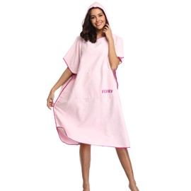 FLYILY Changing Towel Poncho Hooded light weight Microfiber surf wetsuit changing with pocket, Adults/Kids beach swimming changing towel (LightPink, Large(Fit for Adult))