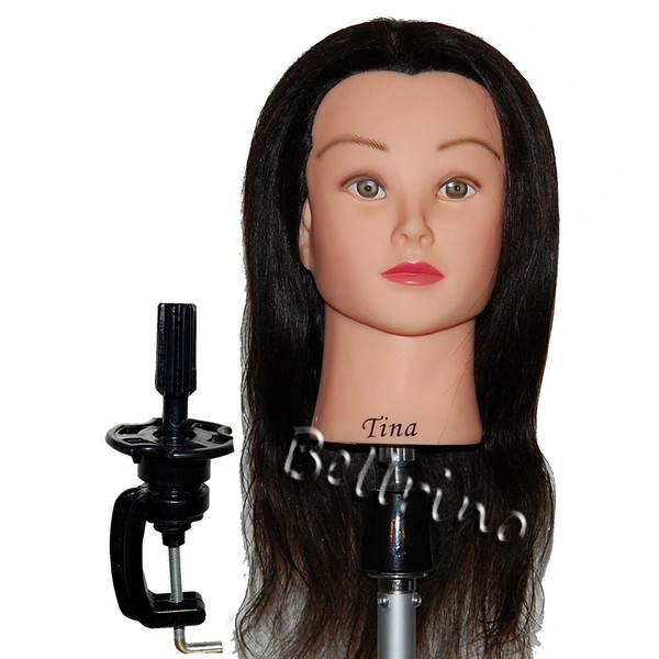 Bellrino 18 - 19 " Cosmetology Mannequin Manikin Training Head with Human Hair with Table Clamp Holder - AMBER + C