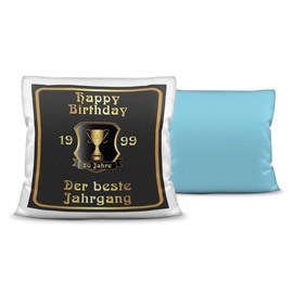 Cushion with your own year for birthday – vintage / photo collage as a gift idea, decorative pillow, decorative cushion, back light blue incl. filling