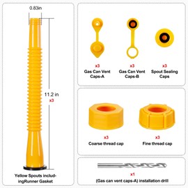 Extra Long Gas Can Spout Replacement, Our gas can nozzle is 11.2in long, (3 in longer than standard nozzles). Gas can nozzle (3 kit-Yellow) for 1/2/5/10 gal oil cans. Replacement gas can spout