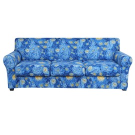hyha Couch Cover, Floral Pattern, Stretch, Printed, 4 Pieces, Sofa Slipcovers, for 3 Separate Cushion Couch, Washable Furniture Protector for Dogs(Sofa, Starry Sky)