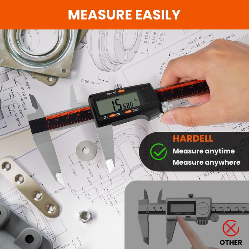 HARDELL Digital Caliper, 0-8 Inch Measuring Tool Large LCD Screen,Stainless