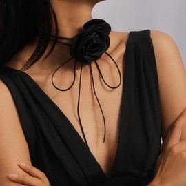 TseenYi Black Flower Rose Choker Necklace Large Flower Choker Necklace Vintage Large Flower Velvet Necklace Black Suede Velvet Collar Necklace Jewellery for Women and Girls, Zinc