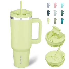 BJPKPK Tumbler With Handle 40 oz Stainless Steel Insulated Tumbler With Lid And Straw For Water Or Ice Coffee,Macaron Green