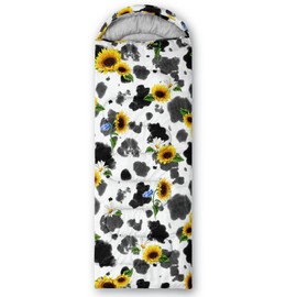 BSNTHO Cow Pattern Sunflower Printed Camping Sleeping Bags,3 Season Warm & Cool Weather,Lightweight, Sleeping Bags for Adults & Kids,Traveling,and Outdoors,Camping Gear Equipment,31x90inch,Standard