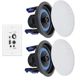 Herdio 2X4" Bluetooth Kitchen Ceiling Speakers 160W +Wall USB Amplifier Receiver