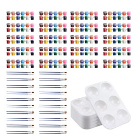 Aulufft 300 Pcs Mini Acrylic Paint Strips Set, 20 Pack 3ml 12 Colors Paint Bulk with 40pcs Brushes and 20 pcs Palettes, Adult Paint Set Waterproof Acrylic Paint Kit for Art Supplies