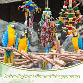 Seenelling 3 Pcs Extra Large Bird Parrot Toy Multicolored Natural Wooden Parrot Cage Chewing Toys for Large Medium Macaws Cockatoos African Grey Birds(Ring and Ball)