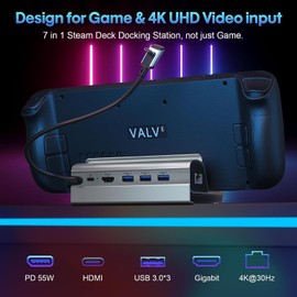 Mokeum Docking Station Compatible with Steam Deck, 6 in 1 USB C Hub Deck Dock HDMI 2.0 4K@60Hz, 1000M Gigabit Ethernet, 3 USB-A 3.0 and Full Speed Charging USB-C Port for Valve