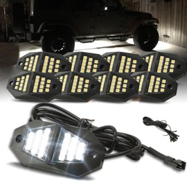 Winunite 8 Pods Quick Connect White Rock Lights, 24 Wide Angle Chips, 4M Extension Wires Each Light, 6000K Pure White, High Adhesive Stickers, IP67 Waterproof, Fits for Trucks Trailer SUV ATV UTV
