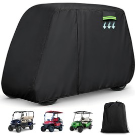 Waterproof Golf Cart Cover 4 Passenger for Yamaha/E-Z-Go/Cushman/Club Car/Evolution/ICON, Heavy Duty Sun Rain Dust Protection 2+2/4 Passenger Golf Cart Cover with Soft Cotton Lining & Door Zipper-M