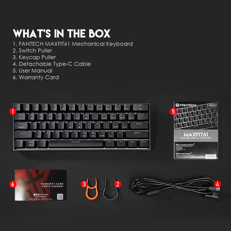 FANTECH MAXFIT61 RGB con cable 60% teclado mecánico, 61 teclas