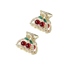 EZ PEACH Hair Claw Small Hair Clip, Mini 2 Pieces Cherry Bangs Clips, Hair Ornament, Cute, Adult, Sparkle, Hair Clip, Ladies, Cute Hair Clips, (Red02)