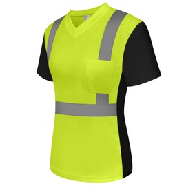 Uno Mejor Hi Vis Shirts for Women Construction Class 3 High Visibility Shirts, Reflective Safety T-Shirts for Women, Short Sleeve Work Shirts with Black Bottom, Breathable, UWPJ-Yellow XL