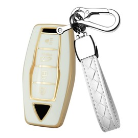 HIBEYO - Funda para llavero de 4 botones para Mitsubishi Outlander 3 2023 2022, accesorios de TPU con llaveros, protector de llavero, llavero B, color blanco