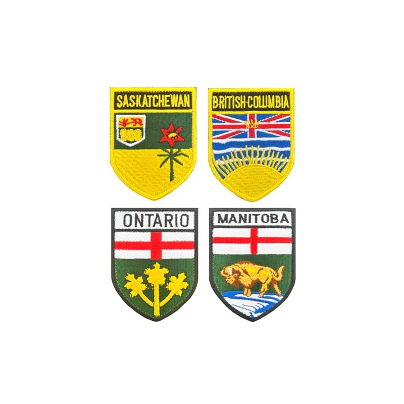 4 Pcs Canada Ontario/British Columbia/Manitoba/Saskatchewan Province Shield National Emblem Patch