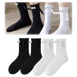 Coollooda 3D Doll Couple Socks, Set of 2, 3D Doll, Couples Socks, Funny, Magnetic Suction Socks, Couples Socks, Cute Socks, Couples Holding Hands, 3D, Fashionable, Soft, Breathable, Sweat Absorbent,