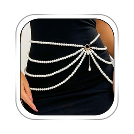 Bmirth Waist Chain Belly Tassel Body Chain Pearl Body Jewelry Layered Pearl Belt Summer Beach Body Accessories