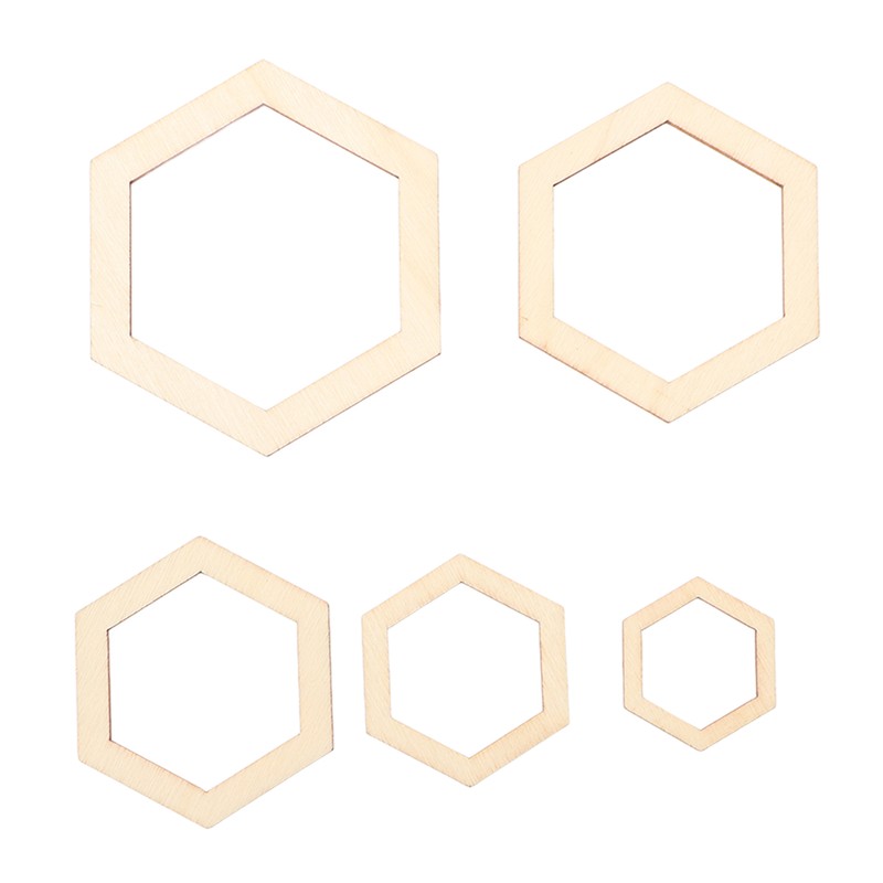 205Pcs Hexagonal Wooden Cutouts 5 Sizes Light Durable Odourless Blank