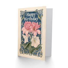 Artery8 Birthday Card Floral Art Nouveau Pink Lily Flower For Her Gran Sister Niece Daughter Wife Woman Greeting Card