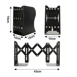 2 Pack Adjustable Bookends, 2 Dividers, Expandable Metal Book Ends for Heavy Book Holder, Black Book Stoppers to Hold Books Heavy Duty, Desk Book Ends for Shelves for Office & School